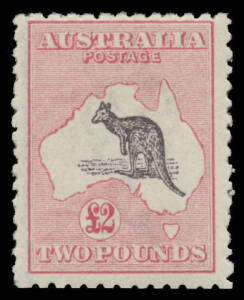 Roos 3rd Wmk: Â£2 purple-black & rose-carmine SG 56C, some characteristic rough/irregular perfs, very lightly mounted, Cat $6500.