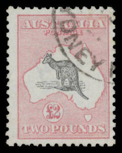 Roos 3rd Wmk: Â£2 black & rose ACSC #56 with Sydney corner cds, a couple of short perfs, Cat $4500.