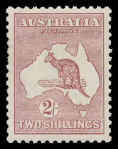 Roos SM Wmk: 2/- maroon, two off-centre examples (one marginal from the top of the sheet) & a well centred example with two slightly short perfs at left, unmounted, Cat $2250. (3)