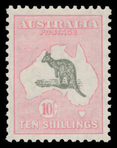 Roos SM Wmk: 10/- grey & pink, well centred, one tiny tonespot, unmounted, Cat $3000.