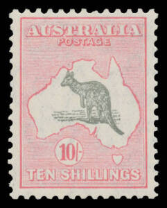 Roos SM Wmk: 10/- grey & pink, unmounted, Cat $3000. Chris Ceremuga Certificate (2014).