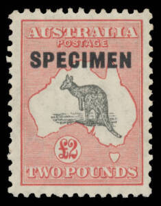 Roos SM Wmk: Â£2 grey-black & rose-carmine with 'SPECIMEN' Overprint BW #57x, the gum a trifle aged, unmounted, Cat $1750.