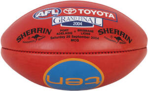 2004 GRAND FINAL FOOTBALL: "Sherrin" football, specially produced with "Grand Final 2004. Port Adelaide v Brisbane Lions, Saturday 25 September 2004, MCG". Unused, in superb condition.