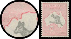 Roos CofA Wmk: 10/- grey & pink with Broken South Coast of Bonaparte Gulf (NE of WA) BW #49(D)L, well centred, minor hinge remainder, Cat $1450.