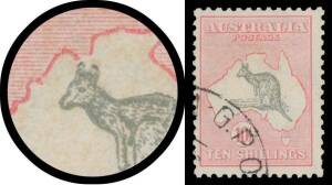 Roos CofA Wmk: 10/- grey & pink with Broken South Coast of Bonaparte Gulf (NE of WA) #50(D)L, Sydney cds cancel well clear of the variety, Cat $550.