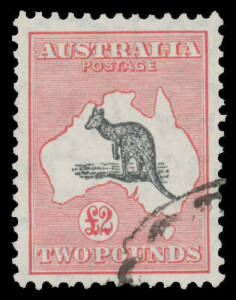 Roos CofA Wmk: Â£2 grey-black & rose-carmine with Break at Top of Kangaroo's Arm BW #58(V)m, well centred, cds well clear of the variety, Cat $1300.