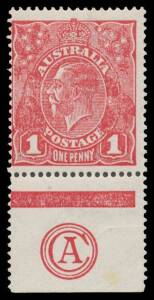 KGV Single Wmk: Rough Paper 1d carmine-red single with 'CA' Monogram Substituted for 'JBC' single BW #72P(2)ze, lightly mounted, Cat $4000. Michael Drury Certificate (2014).