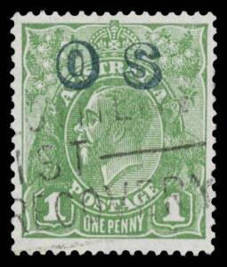 KGV CofA Wmk: OVERPRINTED 'OS': 1d green with the Watermark Reversed BW #82(OS)aa (SG O129x), well centred, light slogan cancellation, Cat $2500 (Â£900).