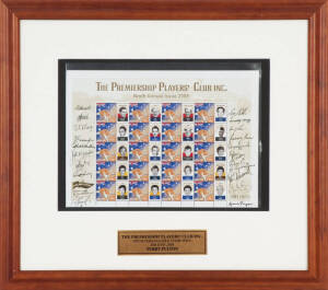 PREMIERSHIP PLAYERS' CLUB: 2008 display "Ninth Personalised Stamp Issue" comprising sheet of 20 personalised stamps, with 20 signatures in margin including George Hassell, Wally May, Terry Fulton, Jim Gallagher, Ralph Lane, John McArthur, Kevin Cowboy Nea