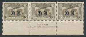 Pre-Decimals: Commercially used blocks of 4 comprising 3d Kookaburra (minor defects), 2d Macarthur with Imprint, 1/- Anzac, 2d Jubilee with Imprint, 1/- SA Centenary & 9d NSW Sesquicentenary, a very scarce group; also 1931 6d Airmail Imprint block of 6 (*