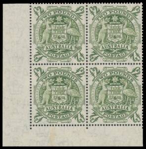 Pre-Decimals: 1927-65 Blocks of four unmounted group including 3d Airmail 'OS' punctured, 'OS' overprints Bridge 2d & 3d and 6d Airmail, 1/- Lyrebird & 1/6d Hermes No Wmk, Victorian Centenary 1/- perf 10Â½, ANZAC 1/- plate '2' block, Jubilee 2/- plate '1