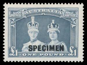 Pre-Decimals: 1938-49 Robes Thick Paper Â£1 dull blue with 'SPECIMEN' Overprint BW #216x, very lightly mounted, Cat $750. Ex Neil Russell. RPSofV Certificate (2017).