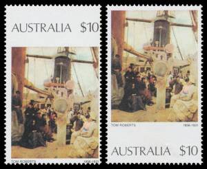 Decimals: 1977 Paintings $10 "Coming South" with Grossly Misplaced Perforations 'AUSTRALIA $10' At Top BW #784ba, unmounted, Cat $300. With normal stamp for comparison.