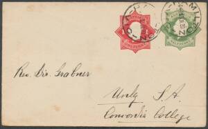 Stationery: Mint & used accumulation with some KGV issues noted 'Star' Â½d green BW #ES25 PTPO for 'The Australian Drug Co' used 1917 with violet '20 POSTED' cachet, Â½d green + 1d red uprated envelope #ES27 PTPO for Evangelical Lutheran Synod used with '