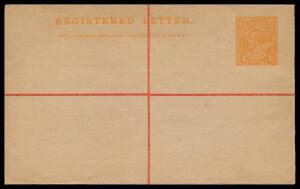 Stationery: REGISTRATION ENVELOPES: 1916 KGV 4d orange on Old NSW Stock with Orange "Star" Obliterating the Stamp Box on the Flap (115mm Setting) BW #RE7B, unused, Cat $500