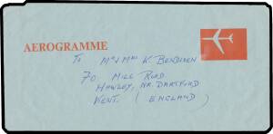 Stationery: AEROGRAMMES: 1971 Long Format 10c with All Inscriptions ('AUSTRALIA', '10c', Address Lines, Sealing Instructions and Instructions on the Reverse) Completely Omitted, to England with full social message & hand-written address on the reverse, a 