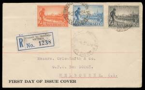 FDCs: 1934 Centenary of Victoria Perf 10Â½ set tied to Orlo-Smith FDC by 'REGISTERED ELIZABETH ST/ 2JL34/MELBOURNE' cds with blue/black 'Elizabeth St' registration label alongside, Cat $750.