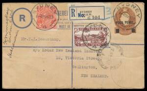 Aerophilately: 1933 New Zealand-Sydney AAMC #299 per Kingsford Smith being a NZ Registration Envelope uprated with NZ 3d Air + Australian KGV 2d for return to NZ all cancelled on arrival at Sydney 26MR33 & with Sydney registration label, signed by the pas