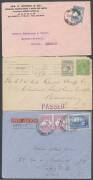 Postal History: Kangaroo frankings noted 1915 Geological Survey postcard to USA with Â½d punctured small 'OS' & KGV 1d red 'OS', 1919 Australian Museum OHMS cover to USA with 3d 'OS/NSW' single, 1925 to Germany via Italy with 6d brown single, 1931 Netherl - 3