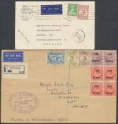 Postal History: Kangaroo frankings noted 1915 Geological Survey postcard to USA with Â½d punctured small 'OS' & KGV 1d red 'OS', 1919 Australian Museum OHMS cover to USA with 3d 'OS/NSW' single, 1925 to Germany via Italy with 6d brown single, 1931 Netherl - 5