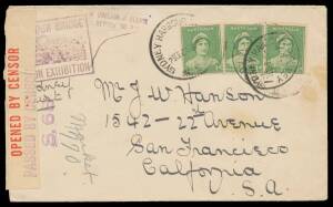 Postal History: Handy group with 1910 double-rate to Germany with German Consul-General's embossed wafer on the flap, 1923 to Wisconsin with KGV 4d blue, 1933 registered to NZ with KGV 4d & 5d, 1936 commercial airmail to Java with KGV 1d & 4d olive pair, 