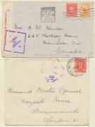 Postal History: 1939-45 World War II Civilian Censorship modest exhibit with good range of labels and cachets arranged by district including Tasmania x8 and Northern Territory x5, noted 1941 Brisbane label used with Townsville '1/2' cachet & 1945 red-on- - 6