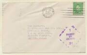 Postal History: 1939-45 World War II Civilian Censorship modest exhibit with good range of labels and cachets arranged by district including Tasmania x8 and Northern Territory x5, noted 1941 Brisbane label used with Townsville '1/2' cachet & 1945 red-on- - 7