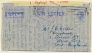 Postal History: 1939-45 World War II Civilian Censorship modest exhibit with good range of labels and cachets arranged by district including Tasmania x8 and Northern Territory x5, noted 1941 Brisbane label used with Townsville '1/2' cachet & 1945 red-on- - 10