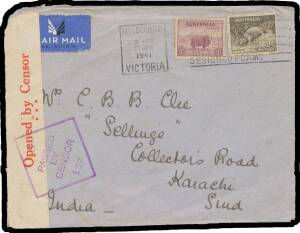 Postal History: 1939-45 World War II Civilian Censorship selection of domestic, overseas and inwards mail with destinations and origins including Hawaii, India, Palestine (airmails both ways), South Africa, Switzerland, noted Sydney 1939 'Single Text Lin