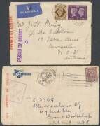 Postal History: 1939-45 World War II Civilian Censorship selection of domestic, overseas and inwards mail with destinations and origins including Hawaii, India, Palestine (airmails both ways), South Africa, Switzerland, noted Sydney 1939 'Single Text Lin - 2