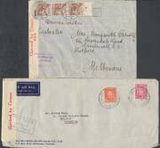 Postal History: 1939-45 World War II Civilian Censorship selection of domestic, overseas and inwards mail with destinations and origins including Hawaii, India, Palestine (airmails both ways), South Africa, Switzerland, noted Sydney 1939 'Single Text Lin - 3