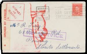 Postal History: 1941-42 undeliverable commercial covers all intercepted & returned to the senders comprising covers to Singapore x4 (one with typed "DUPLICATE SHIPPING DOCUMENTS", another from GB to Sydney & redirected), to Forces in Malaya (soiled), to M