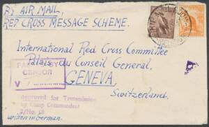 Postal History: 1943 covers endorsed "Red Cross Message Scheme" from different German internees at Tatura POW Camp No 2 (Vic) all at 6Â½d rate to Switzerland, one with Italian censorship & one with German censorship, a few faults. Unusual trio. [The rate 