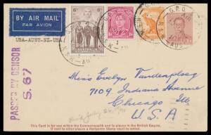 WWII Airmails: 1940-41 Sydney-New Zealand-United States per Pan Am FAM-19 "Clipper" service at 4/- rate odd group a) overpaid 5d; b) overpaid 8d; c) overpaid 1/10d (paying 5/10d rate to England); d) + 3d & registered; e) quadruple rate (19/8d) with Robes 