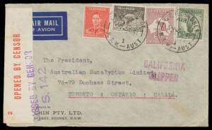 WWII Airmails: 1940-41 Sydney-New Zealand-United States per Pan Am FAM-19 "Clipper" service all to Canada at 3/11d rate, one to a RAAF serviceman with correct & remarkable 9-denomination franking, another at 11/9d triple-rate. [It was a curious anomaly th