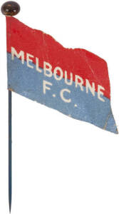 1908 Wills "Football Flags Shaped with Pins" [1/27 known] - Melbourne. G/VG condition (with original pin, "Capstan" on reverse). Rarity 8.