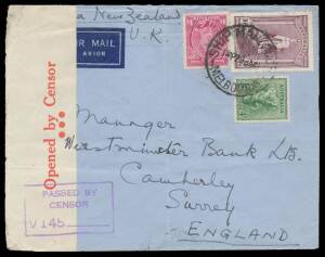 WWII Airmails: 1940-41 Sydney-New Zealand-USA-GB per Pan Am FAM-19 "Clipper" service & by air to England at 5/10d per Â½oz rate comprising correctly rated with all-different frankings x6 (one a meter, another from Jervis Bay ACT) or Brisbane; underpaid 6d