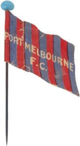 1908 Wills "Football Flags Shaped with Pins" [1/27 known] - Port Melbourne. G/VG condition (with original pin, "Capstan" on reverse). Rarity 8.