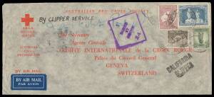 WWII Airmails: 1941 (Nov 26) quadruple rate ARCS Message Scheme envelope with scarce franking of 9d Platypus, 1/- Lyrebird, 2/- Roo & Thick Paper Â£1 Robes, from Brisbane to the Red Cross in Switzerland, 'LISBOA-CENTRAL/8JAN42/3o SECTOR' transit b/s, mino