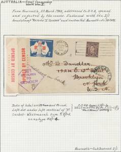 WWII Censors: NEW SOUTH WALES - NEWCASTLE: Mostly surface mail with various labels including provisional use of Sydney type & scarce '2/1' type x2, cachets including Sydney types with 'S' Removed 'PASSED BY CENSOR/ 4 ', '.../ 5 ', '.../ 7' x2 & '.../ 8 '