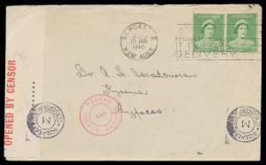 WWII Censors: NEW SOUTH WALES - NEWCASTLE: 1940 (Jan 15) commercial cover to Cyprus at 2d Empire rate with 9-Dots handstamp on Sydney label & superb 'PASSED BY CENSOR/N.3' h/s - 'N' substituted for 'S' - on the reverse, Egyptian machine censor mark & Cyp