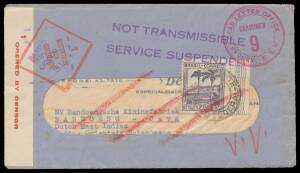 WWII Censors: QUEENSLAND - BRISBANE: Inwards mail with Nov 1940 from Singapore; Dec 1940 by air from Persia; Nov 1941 from Brazil to Dutch Indies received at Brisbane after the Japanese invasion of the NEI with ' 1 /RETURN/TO/SENDER/ 4 ' cachet in red & f