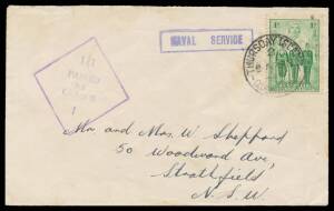 WWII Censors: QUEENSLAND - THURSDAY ISLAND: An uncensored cover to South Africa; then censored at Brisbane with 'PASSED' h/s & Sydney; censored on the island with the rare ' 1/1 /PASSED/BY/CENSOR/ 1 ' cachet & boxed 'NAVAL SERVICE' h/s; philatelic cover w