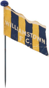 1908 Wills "Football Flags Shaped with Pins" [1/27 known] - Williamstown. G/VG condition (with original pin, "Capstan" on reverse). Rarity 8.