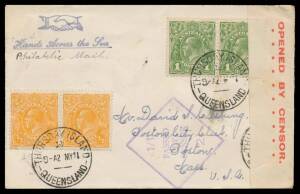 WWII Censors: QUEENSLAND - THURSDAY ISLAND: 1941 (May) philatelic cover to the USA with remarkable combination of the very rare 'OPENED BY CENSOR' label with Ten Dots & ' 1/1 /PASSED/BY/CENSOR/ 2 ' cachet. [John Little had no example of either the label o