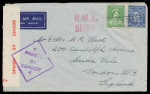 WWII Censors: NORTHERN TERRITORY - DARWIN: 1940 philatelic cover to NZ with plain white label with 'OPENED BY CENSOR/.......' (Seven Dots) handstamp struck once in rosine (Little #L7-1b) & boxed 'PASSED BY/CENSOR/...' cachet with separate 'D2' h/s (#H7-1a