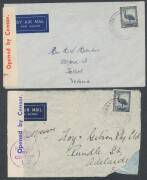 WWII Censors: NORTHERN TERRITORY - ALICE SPRINGS: 1942 (June 20 & 8 Dec ) civilian covers from 'KATHERINE/NORTH AUST' by air or 'ALICE SPRINGS/NORTH AUST', the first with ' 7 /Opened by Censor' label, the second with ' 7 / PASSED/BY/CENSOR/ 2 ' cachet, a - 2