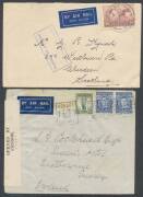 WWII Censors: TASMANIA - HOBART: Five airmail covers to GB comprising of 7SEP/1939 - the earliest recorded censor cover from Tasmania - & 18OC39 with boxed 'PASSED BY CENSOR/...' (Little #H6-1) in rosine or blue, black/white Six Dot labels (Little #L6-5a - 2
