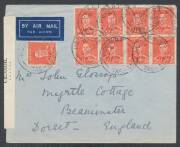 WWII Censors: TASMANIA - HOBART: Five airmail covers to GB comprising of 7SEP/1939 - the earliest recorded censor cover from Tasmania - & 18OC39 with boxed 'PASSED BY CENSOR/...' (Little #H6-1) in rosine or blue, black/white Six Dot labels (Little #L6-5a - 4