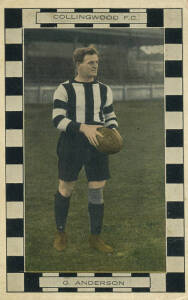 1915 Sport Magazine "Footballer Postcard" for "Collingwood F.C. - G.Anderson". Good condition. Only 6 players featured from 5 clubs (Collingwood, Carlton, South Melbourne, Fitzroy and Richmond). One of the rarest and most attractive of all postcard series